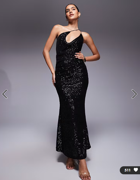 ASOS DESIGN sequin one shoulder strappy maxi dress with cowl in black
