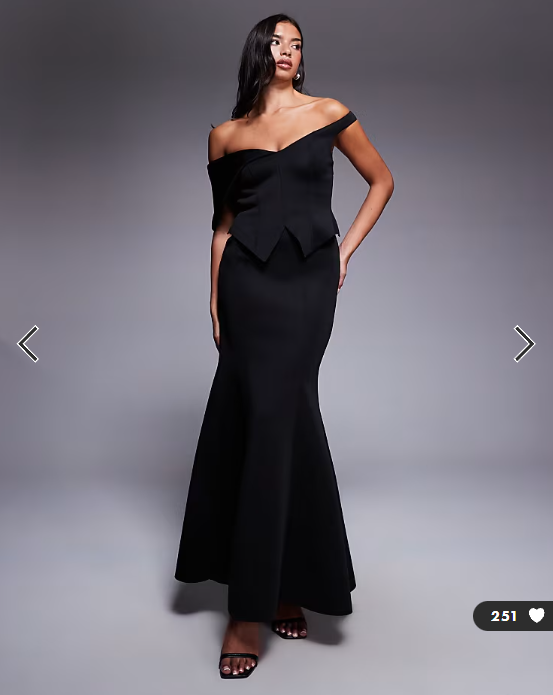 ASOS DESIGN off shoulder maxi dress with belt back detail in black scuba-style fabric
