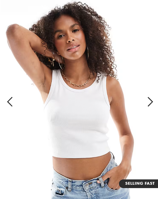 JJXX Fallon ribbed cropped vest top in white