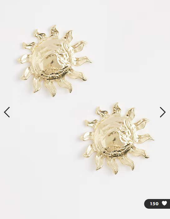 ASOS DESIGN studs with sun design in gold tone