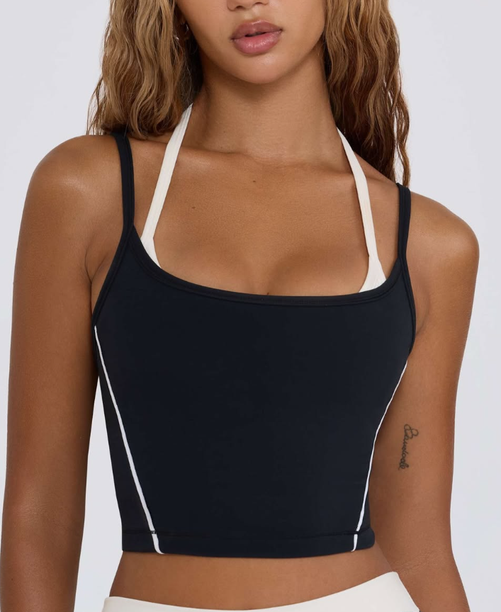 Soft Active Layered Cropped Tank Top in Black