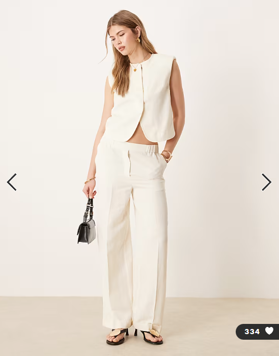 ASOS DESIGN tailored straight leg trousers with linen co-ord in ivory