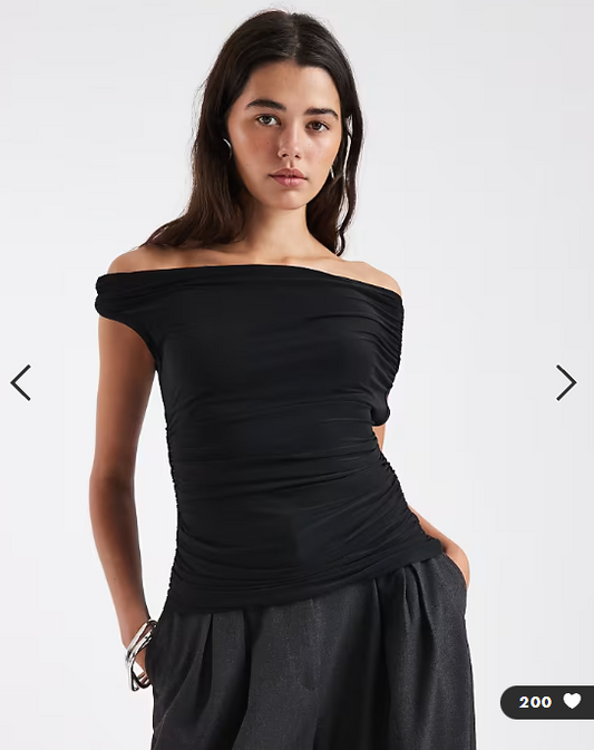Asos - Slinky ruched off the shoulder bardot top in black