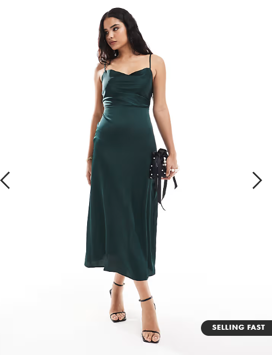vila green dress satin cowl neck cami maxi in dark _tab_size-chart