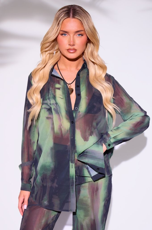 Green Grunge Print Beach Shirt