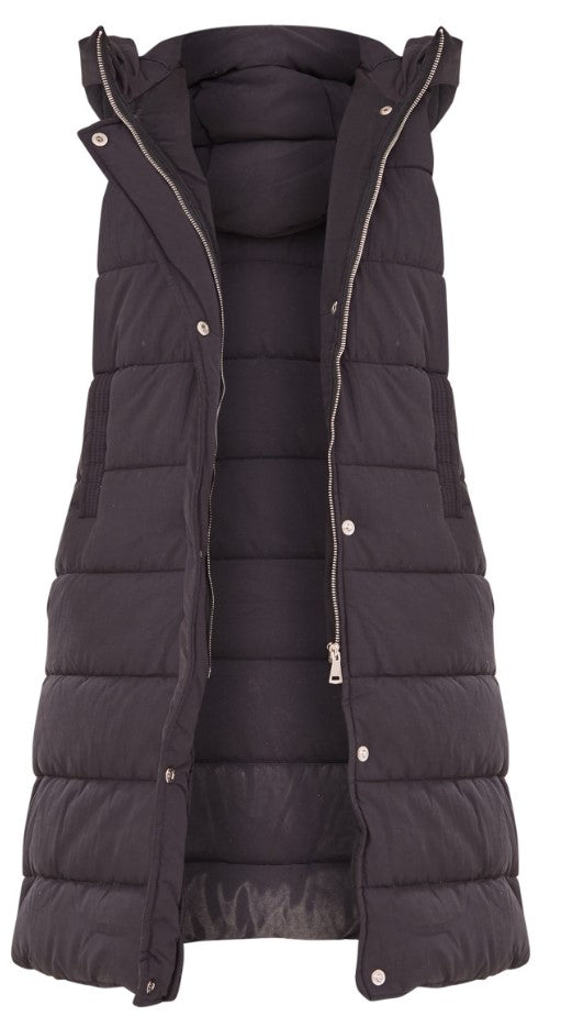 Black Panel Padded Longline Gilet