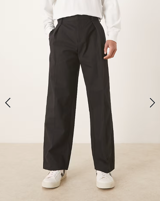 ASOS DESIGN tailored 100% cotton wide leg trousers in black with deep pleat
