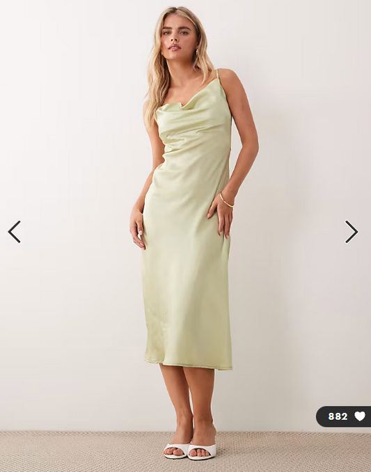 New Look Petite satin cowl neck midi dress in sage green