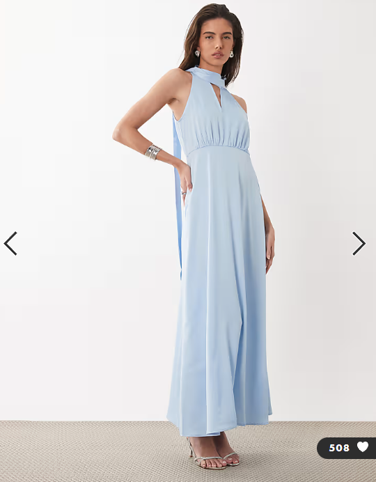 YAS high neck scarf detail satin drapey midaxi dress in soft blue