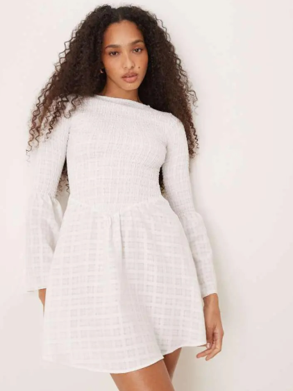 ASOS DESIGN shirred angel sleeve mini dress in white