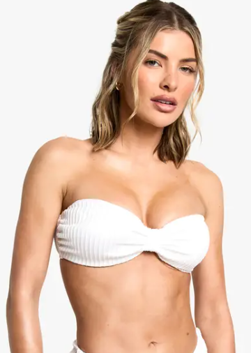 boohoo Textured Stripe Knot Front Bandeau Bikini Top