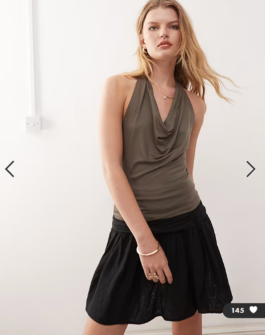 Weekday plunge drape front halter neck top with low back in dark mole