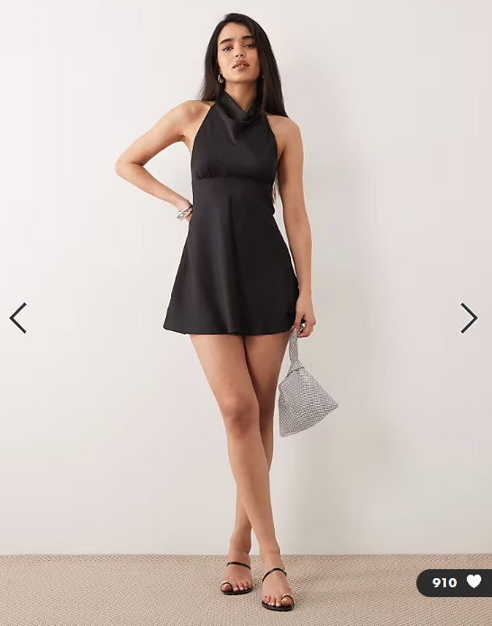 ONLY halterneck satin mini dress in black