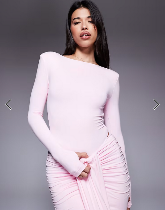 Wanderdoll Nara sculpting second skin slash neck long sleeve bodysuit in pink