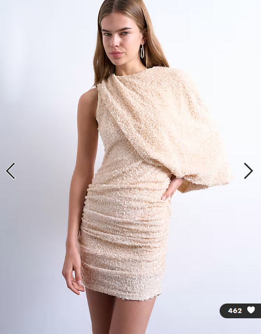 Topshop one sleeve drape sequin mini dress in oyster
