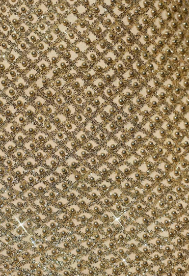 OhPolly-Embellished Cowl-Neck Mini Dress in Gold