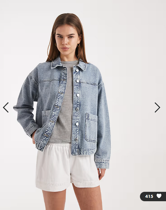 Vero Moda denim shacket with front pockets in light blue wash