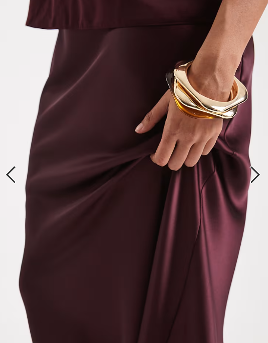 New Look satin bias midi skirt in burgundy