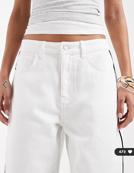 ASOS DESIGN barrel leg jeans in white with contrast black side piping