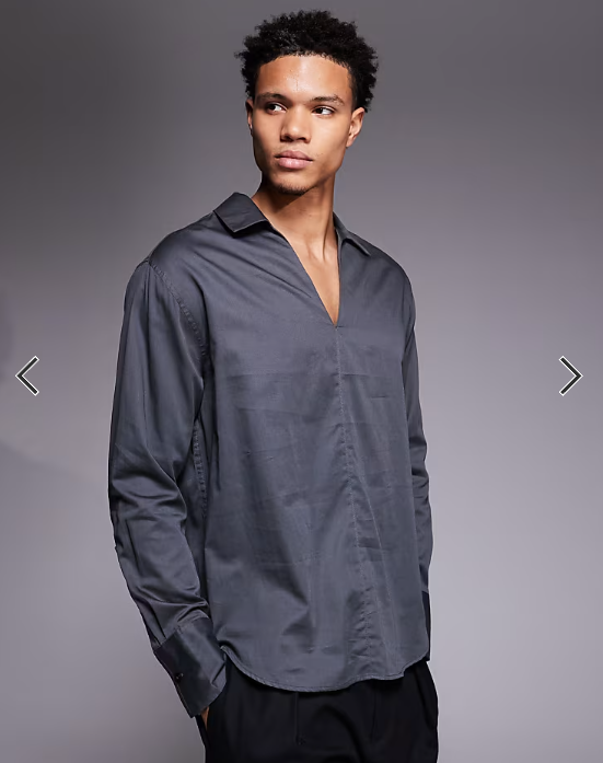 ASOS DESIGN relaxed deep v neck overhead shirt in grey