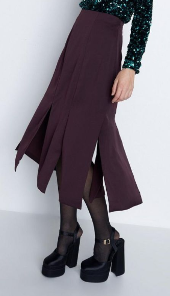 Warehouse Split Pleat Detail Relaxed Midi Skirt