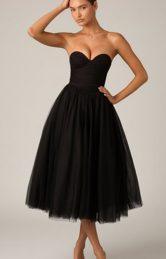 OhPolly - Tulle Corset Midaxi Dress in Black