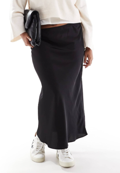 Asos - curve satin bias midi skirt in black