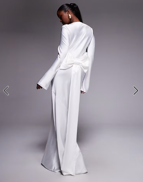 Daska satin maxi dress with exaggerated bow back in ivory