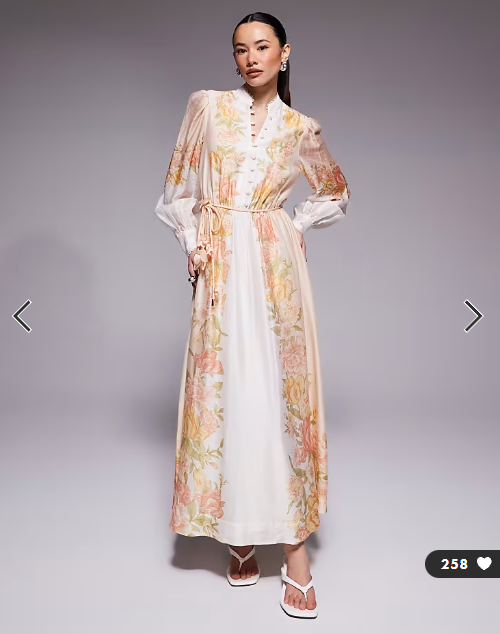 Forever New Petite placement print maxi shirt dress in peach floral