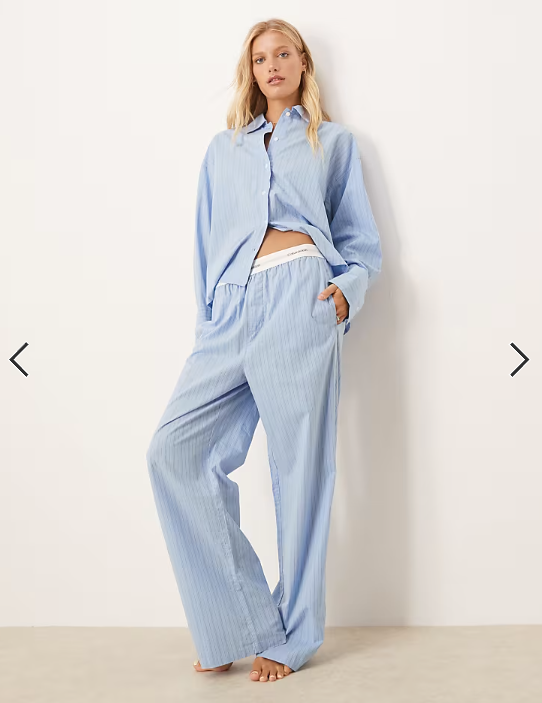 Calvin Klein cotton poplin pyjama bottoms in blue stripe