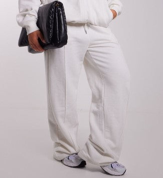 White Oversized Pintuck Wide Leg Joggers