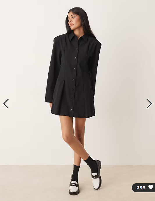 ASOS DESIGN cinched shoulder pads mini shirt dress in black