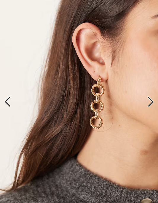 Accessorize triple chain link long drop earrings in gold