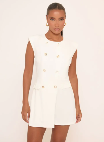 Sleeveless Button Front Pocket Detail Playsuit
