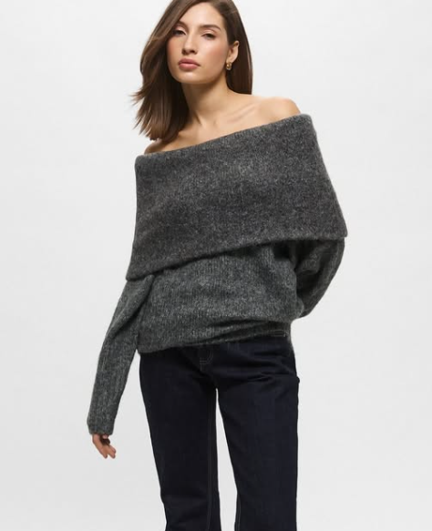 H&M - Fold Over Knitted Sweater - Grey