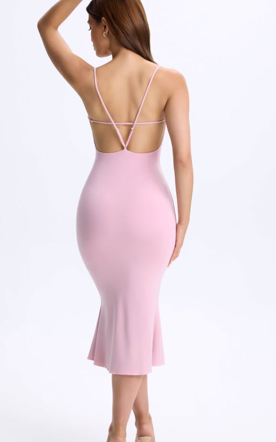 OhPolly - Modal Plunge Open-Back Midaxi Dress in Blush Pink