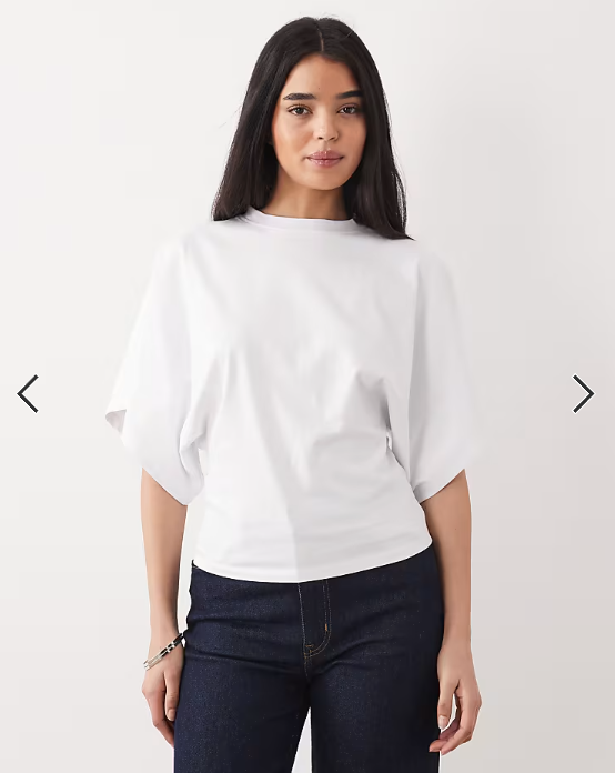 ASOS DESIGN short sleeve batwing cinched waist top in white