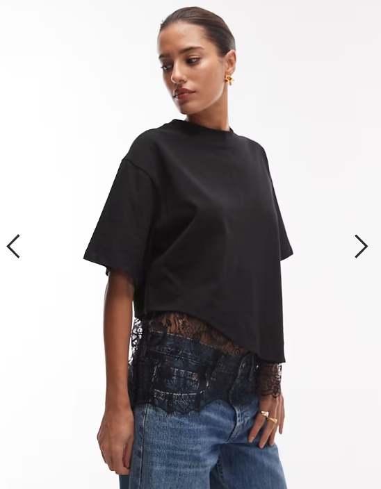 ASOS DESIGN short sleeve t-shirt with lace hem detail in black