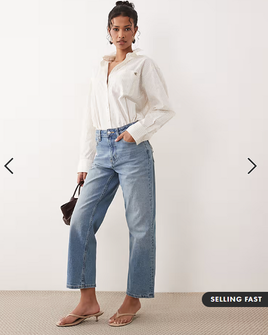 ASOS DESIGN ankle grazer comfort stretch straight leg jeans in authentic mid blue