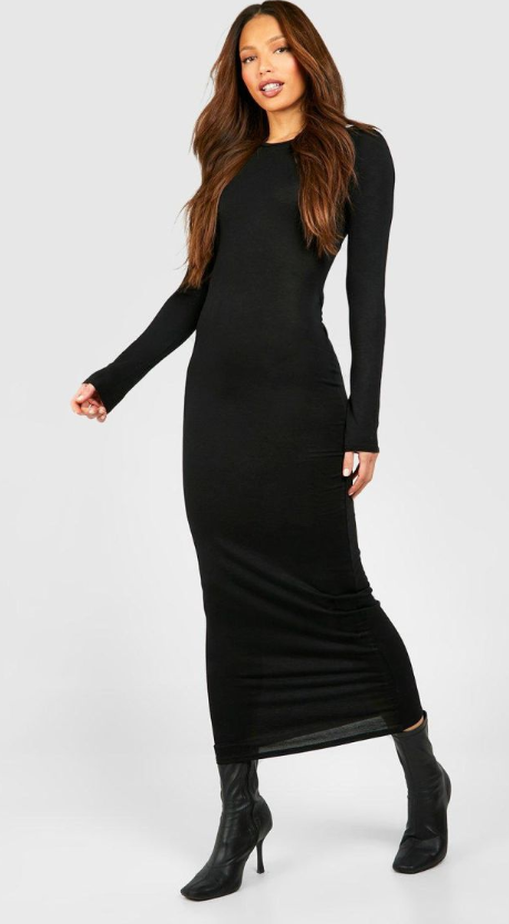 Boohoo - Tall Basic Long Sleeve Midaxi Dress - black