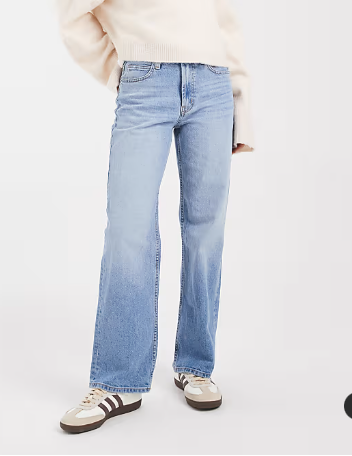 ASOS DESIGN Petite comfort stretch straight leg jeans in light mid blue
