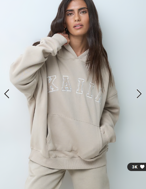 Kaiia cotton blend logo oversized hoodie in stone