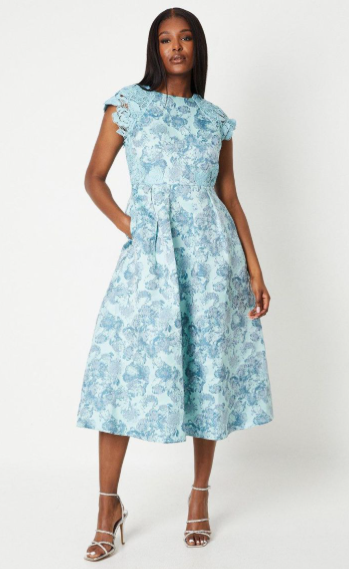 Jacquard And Lace Midaxi Dress
