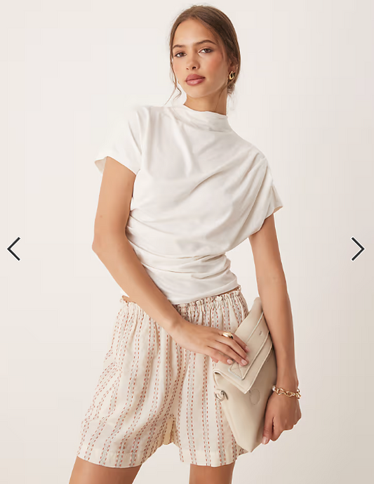 ASOS DESIGN twist shoulder drapey top in cream