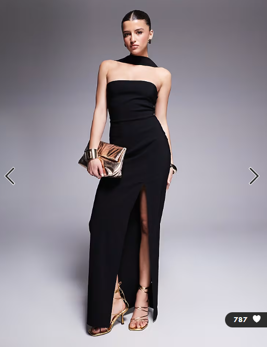 Vesper bengaline choker neck detail bandeau side split maxi dress in black