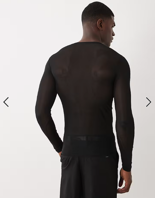 ASOS DESIGN muscle fit long sleeve t-shirt in black mesh
