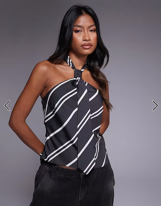 ASOS DESIGN halter top with tie detail in stripe