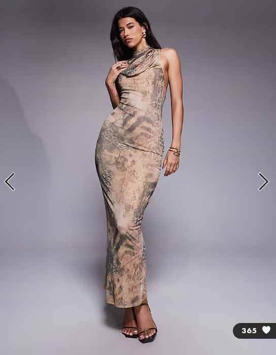 ASOS DESIGN cowl hardware mesh maxi dress in mixed animal print