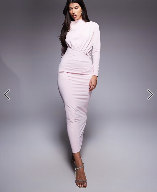 Daska ruched maxi dress in soft pink - LPINK