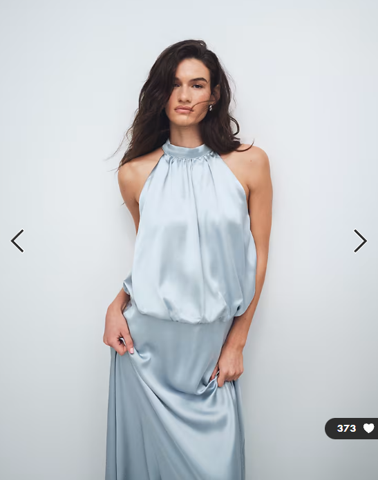 Gina Tricot satin halterneck maxi dress in light blue